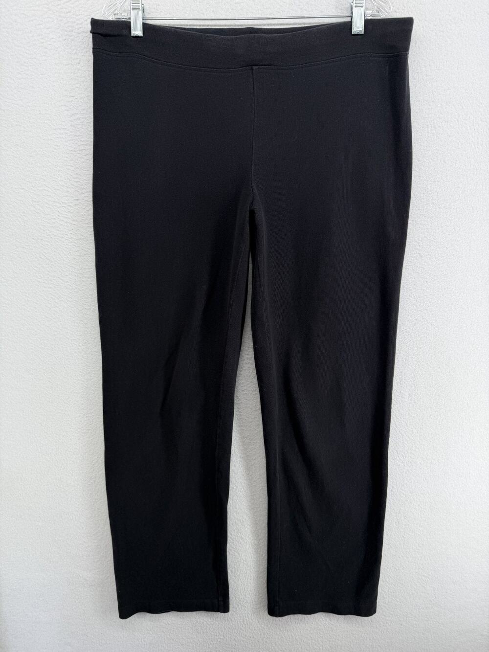 EILEEN FISHER Pants L Heavy Brushed Jersey Cotton Full Length Straight Black